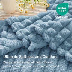 Updated Grey Throw Blanket for Couch and Bed- Super Soft and Warm 3D Checkered Fluffy Fuzzy Fleece Blanket, Luxurious Plush C