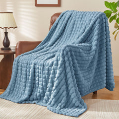 Updated Grey Throw Blanket for Couch and Bed- Super Soft and Warm 3D Checkered Fluffy Fuzzy Fleece Blanket, Luxurious Plush C