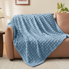 Updated Grey Throw Blanket for Couch and Bed- Super Soft and Warm 3D Checkered Fluffy Fuzzy Fleece Blanket, Luxurious Plush C