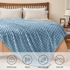 Updated Grey Throw Blanket for Couch and Bed- Super Soft and Warm 3D Checkered Fluffy Fuzzy Fleece Blanket, Luxurious Plush C