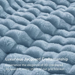 Updated Grey Throw Blanket for Couch and Bed- Super Soft and Warm 3D Checkered Fluffy Fuzzy Fleece Blanket, Luxurious Plush C