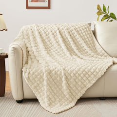 Updated Grey Throw Blanket for Couch and Bed- Super Soft and Warm 3D Checkered Fluffy Fuzzy Fleece Blanket, Luxurious Plush C