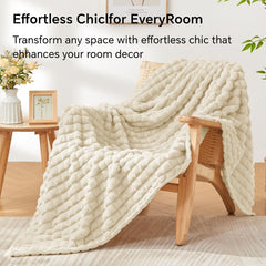 Updated Grey Throw Blanket for Couch and Bed- Super Soft and Warm 3D Checkered Fluffy Fuzzy Fleece Blanket, Luxurious Plush C