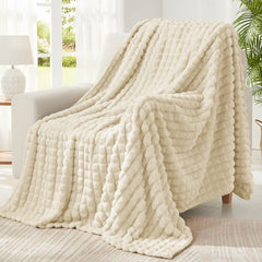 Updated Grey Throw Blanket for Couch and Bed- Super Soft and Warm 3D Checkered Fluffy Fuzzy Fleece Blanket, Luxurious Plush C