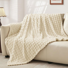 Updated Grey Throw Blanket for Couch and Bed- Super Soft and Warm 3D Checkered Fluffy Fuzzy Fleece Blanket, Luxurious Plush C