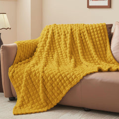 Updated Grey Throw Blanket for Couch and Bed- Super Soft and Warm 3D Checkered Fluffy Fuzzy Fleece Blanket, Luxurious Plush C