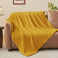 Updated Grey Throw Blanket for Couch and Bed- Super Soft and Warm 3D Checkered Fluffy Fuzzy Fleece Blanket, Luxurious Plush C