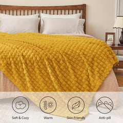 Updated Grey Throw Blanket for Couch and Bed- Super Soft and Warm 3D Checkered Fluffy Fuzzy Fleece Blanket, Luxurious Plush C