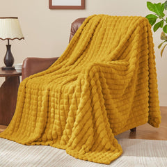 Updated Grey Throw Blanket for Couch and Bed- Super Soft and Warm 3D Checkered Fluffy Fuzzy Fleece Blanket, Luxurious Plush C