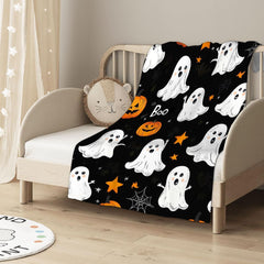 Halloween Throw Blanket Cozy Microfiber Blanket Soft Flannel Throw Festive Home Pumpkin GhostA - Black1 - Size 100cm*130cm
