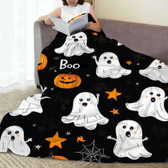 Halloween Throw Blanket Cozy Microfiber Blanket Soft Flannel Throw Festive Home Pumpkin GhostA - Black1 - Size 100cm*130cm