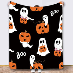 Halloween Throw Blanket Cozy Microfiber Blanket Soft Flannel Throw Festive Home Pumpkin GhostA - Black1 - Size 130cm*150cm