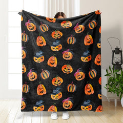 Halloween Throw Blanket Cozy Microfiber Blanket Soft Flannel Throw Festive Home Pumpkin - Black - Size 100cm*150cm