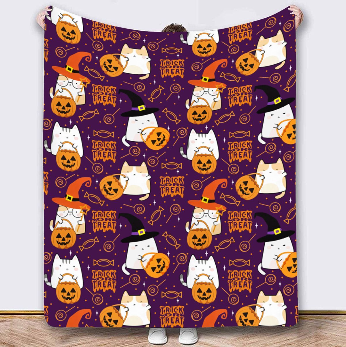 Halloween Throw Blanket Cozy Microfiber Blanket Soft Flannel Throw Festive Home Pumpkin Ghost - Purple - Size 130cm*150cm