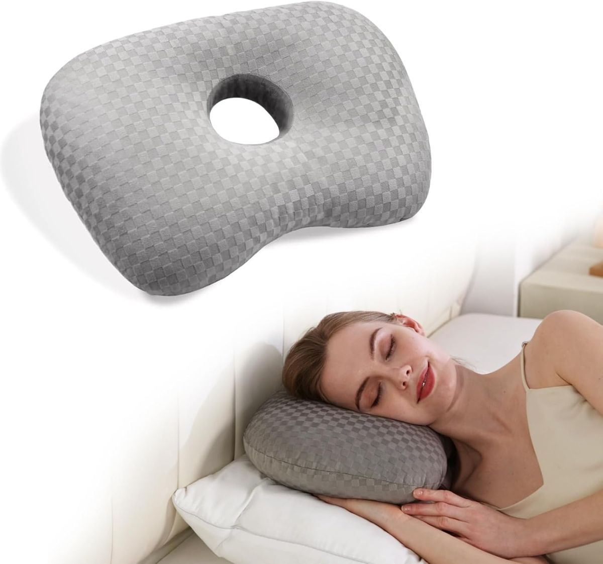 Ear Piercing Hole Pillows Side Sleeper Pillow with an Ear Hole for CNH Side Sleepers and Ear Inflammation Pressure Sores, Adj
