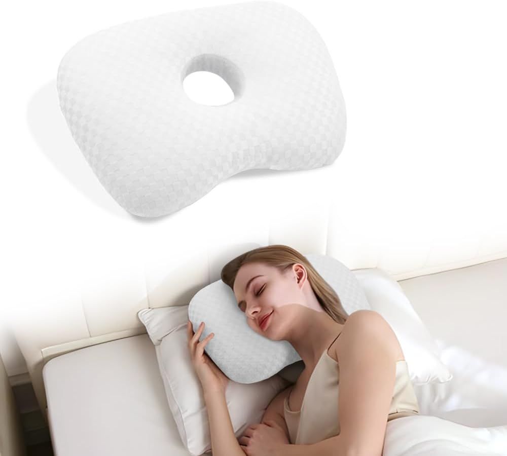 Ear Piercing Hole Pillows Side Sleeper Pillow with an Ear Hole for CNH Side Sleepers and Ear Inflammation Pressure Sores, Adj