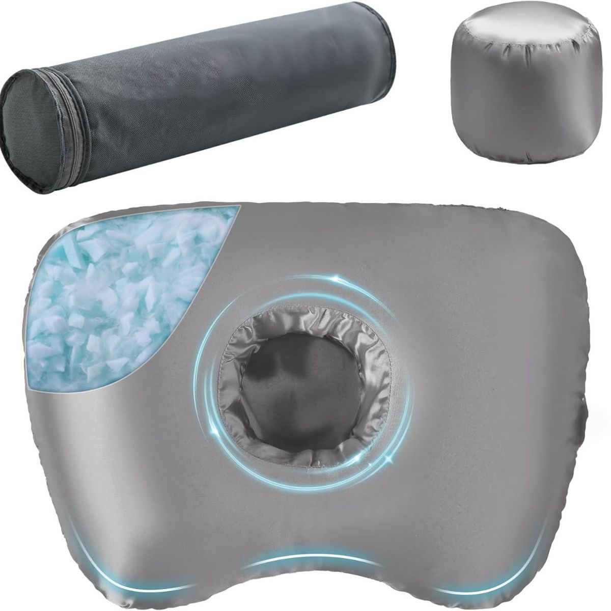 Piercing Pillow - Ear Piercing Pillow With Foam Plug, Adjust Shredded Memory Foam Picrcing Pillow For Side Sleepers, Donut Pi