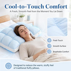 Mellow Puff Cooling Pillow for Sleeping, Fluffy Cloud Pillow with Ice-Silk Touch, Breathable Quilted Grid Design, for Side an