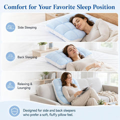 Mellow Puff Cooling Pillow for Sleeping, Fluffy Cloud Pillow with Ice-Silk Touch, Breathable Quilted Grid Design, for Side an