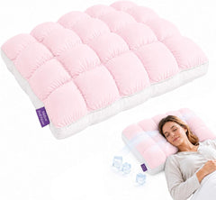 Mellow Puff Cooling Pillow for Sleeping, Fluffy Cloud Pillow with Ice-Silk Touch, Breathable Quilted Grid Design, for Side an