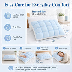 Mellow Puff Cooling Pillow for Sleeping, Fluffy Cloud Pillow with Ice-Silk Touch, Breathable Quilted Grid Design, for Side an
