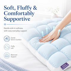 Mellow Puff Cooling Pillow for Sleeping, Fluffy Cloud Pillow with Ice-Silk Touch, Breathable Quilted Grid Design, for Side an