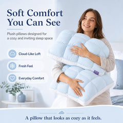 Mellow Puff Cooling Pillow for Sleeping, Fluffy Cloud Pillow with Ice-Silk Touch, Breathable Quilted Grid Design, for Side an