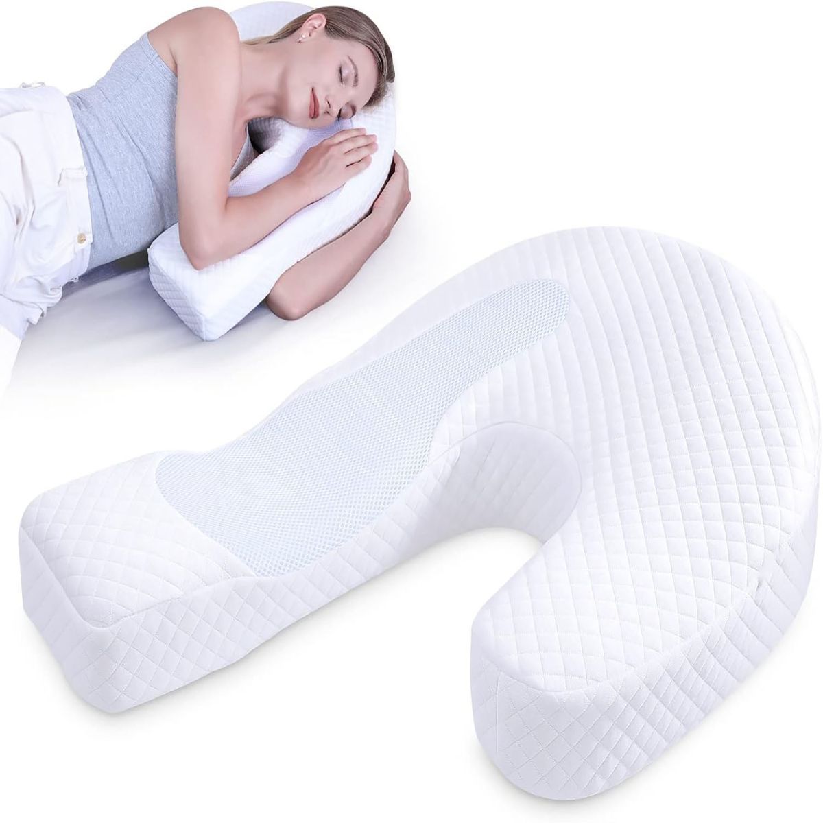 Side Sleeper Pillow with Arm Hole, Ergonomic Memory Foam Arm Pillow for Shoulder Comfort, Side Sleeping Support for Neck and 