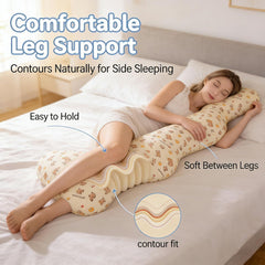 Long Rectangular Leg Pillow for Side Sleeping, Breathable Summer Cushion with Removable Washable Cover, Slim Lightweight Supp