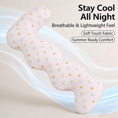 Long Rectangular Leg Pillow for Side Sleeping, Breathable Summer Cushion with Removable Washable Cover, Slim Lightweight Supp
