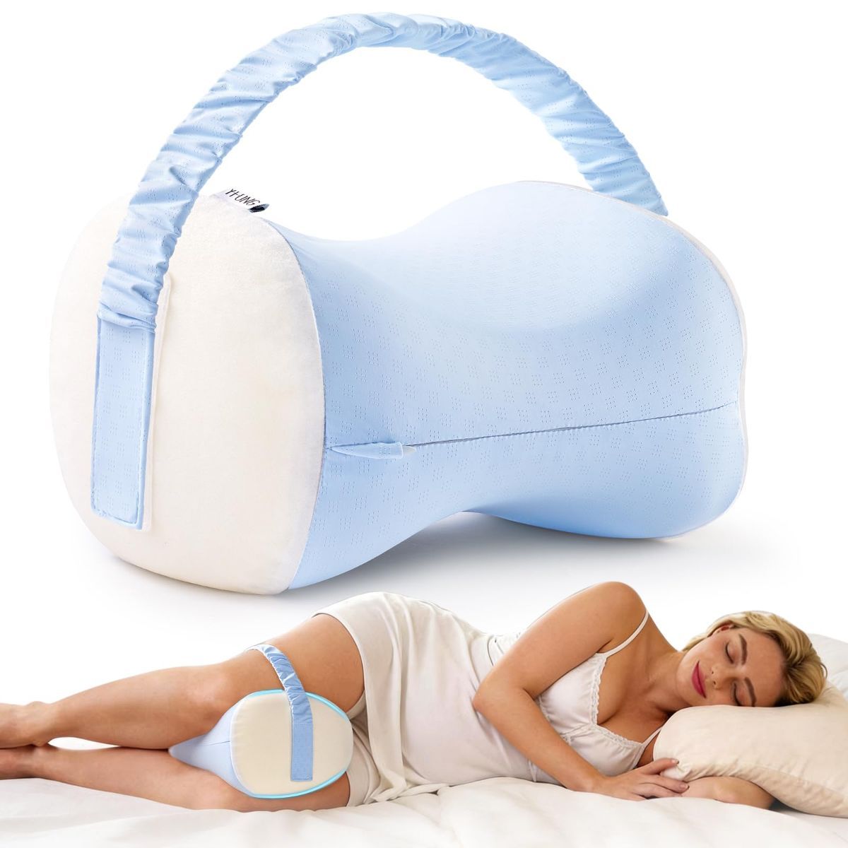 Knee Pillow for Side Sleepers, Memory Foam Leg Pillow with Adjustable & Detachable Strap, Ergonomic Support for Back, Hip, Kn