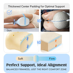 Knee Pillow for Side Sleepers, Memory Foam Leg Pillow with Adjustable & Detachable Strap, Ergonomic Support for Back, Hip, Kn