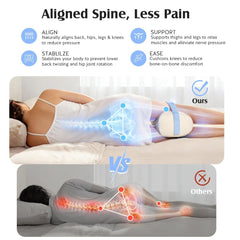 Knee Pillow for Side Sleepers, Memory Foam Leg Pillow with Adjustable & Detachable Strap, Ergonomic Support for Back, Hip, Kn