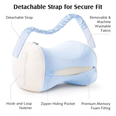 Knee Pillow for Side Sleepers, Memory Foam Leg Pillow with Adjustable & Detachable Strap, Ergonomic Support for Back, Hip, Kn