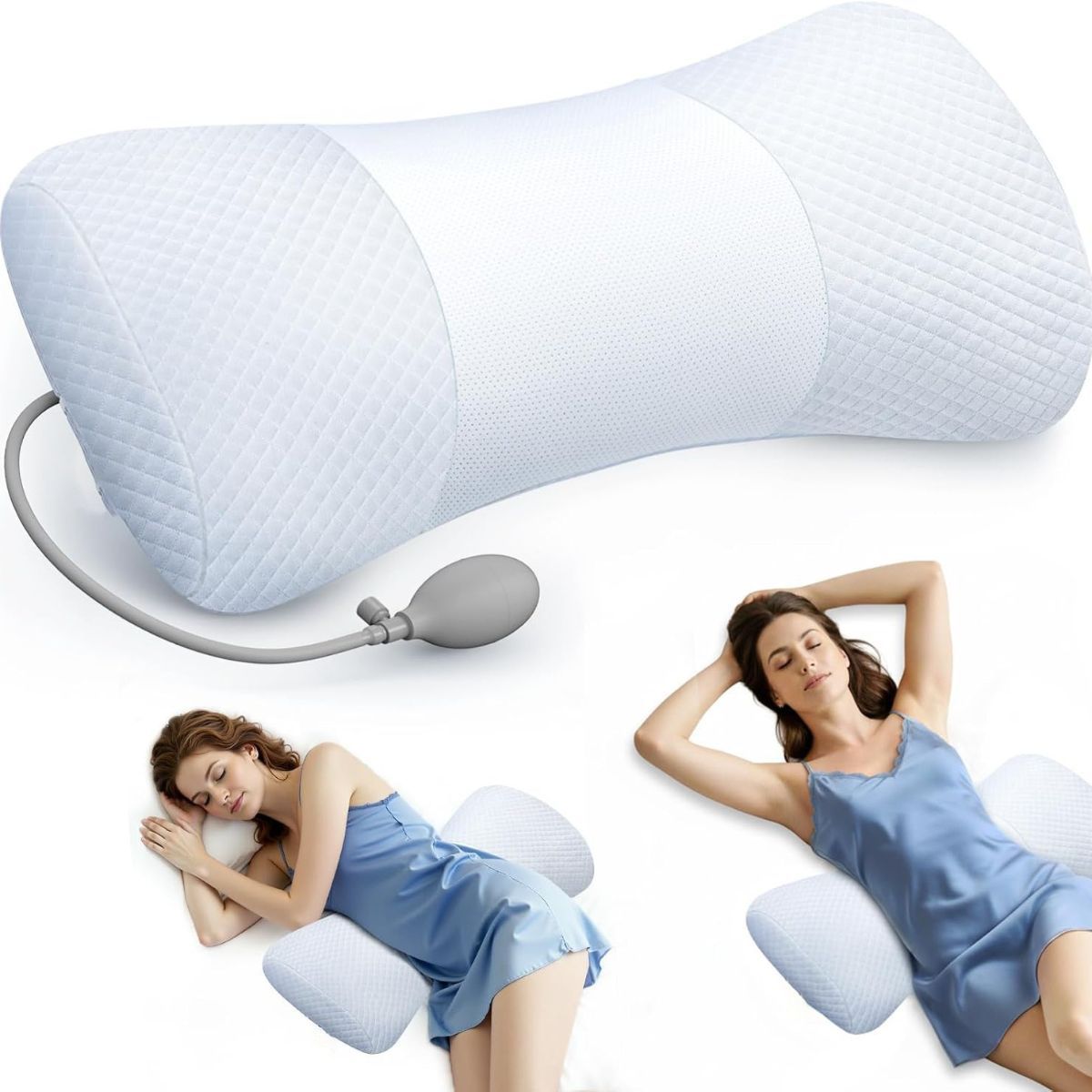 Inflatable Lumbar Support Pillow for Bed with Customized Lower Back Pain Relief & Support, Memory Foam Back Support for Side 