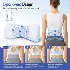 Inflatable Lumbar Support Pillow for Bed with Customized Lower Back Pain Relief & Support, Memory Foam Back Support for Side 