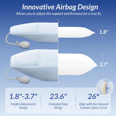 Inflatable Lumbar Support Pillow for Bed with Customized Lower Back Pain Relief & Support, Memory Foam Back Support for Side 