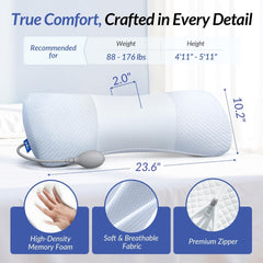 Inflatable Lumbar Support Pillow for Bed with Customized Lower Back Pain Relief & Support, Memory Foam Back Support for Side 