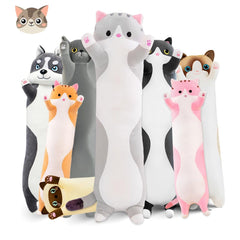 Long Cat Plush Pillow Cat Plush Toy PP Fabric Pillow Soft Cat Pillow Cat-Themed - Gray - Size 19.7in