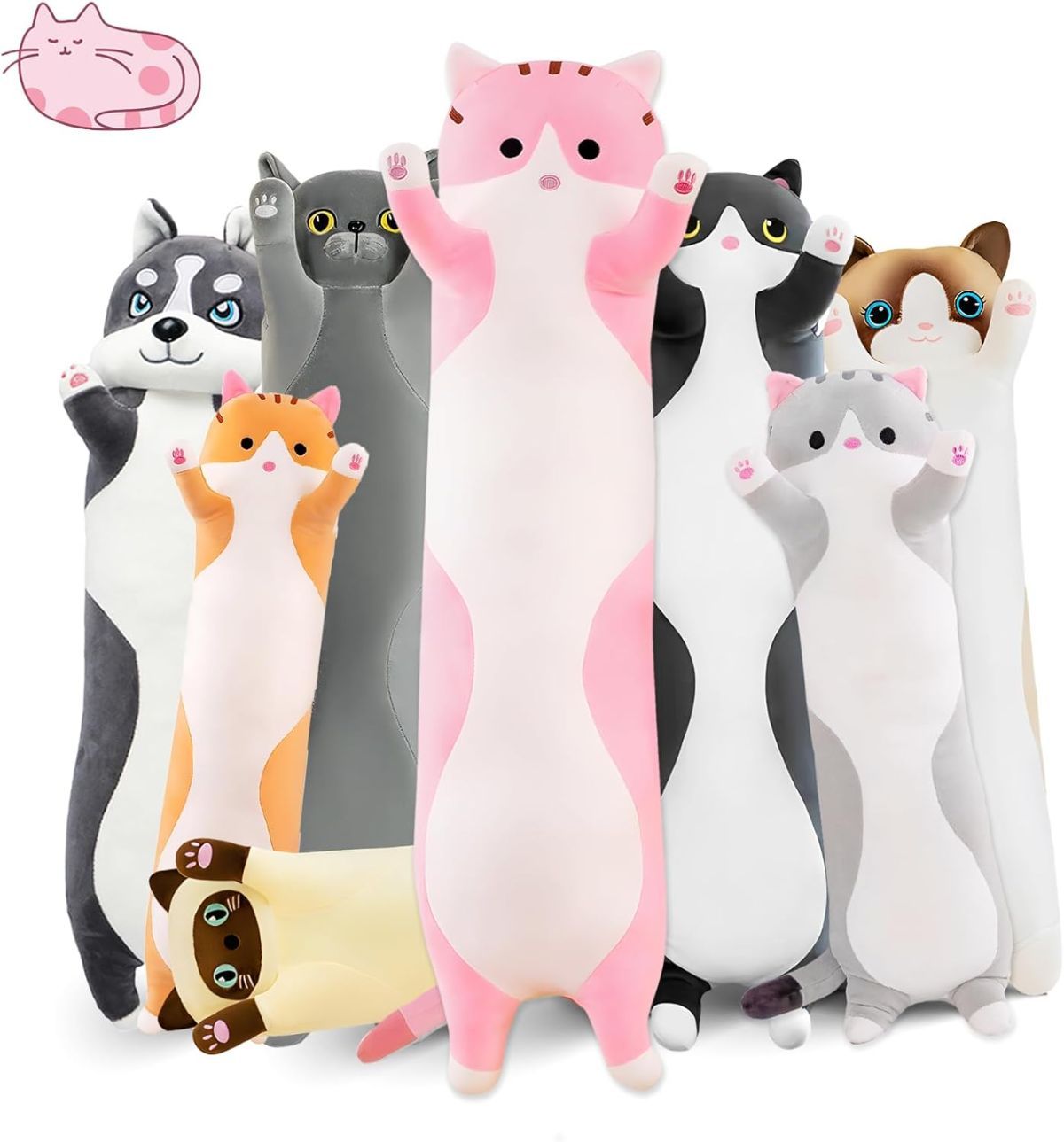 Long Cat Plush Pillow Cat Plush Toy PP Fabric Pillow Soft Cat Pillow Cat-Themed - Pink - Size 59