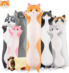 Long Cat Plush Pillow Cat Plush Toy PP Fabric Pillow Soft Cat Pillow Cat-Themed - Yellow - Size 27.5in