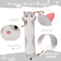 Long Cat Plush Pillow Cat Plush Toy PP Fabric Pillow Soft Cat Pillow Cat-Themed - Yellow - Size 27.5in
