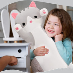 Long Cat Plush Pillow Cat Plush Toy PP Fabric Pillow Soft Cat Pillow Cat-Themed - Yellow - Size 27.5in