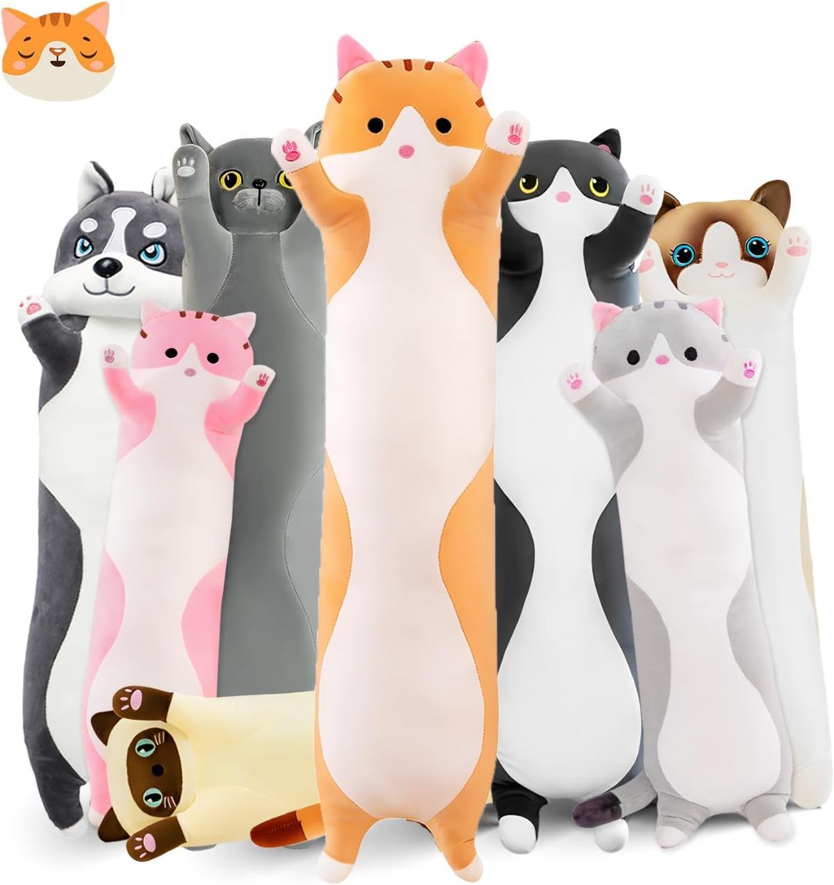 Long Cat Plush Pillow Cat Plush Toy PP Fabric Pillow Soft Cat Pillow Cat-Themed - Yellow - Size 59