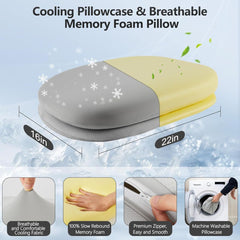 Cooling Memory Foam Pillow – 6-in-1 Adjustable Height & Firmness for All Sleep Positions (Gray)