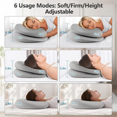 Cooling Memory Foam Pillow – 6-in-1 Adjustable Height & Firmness for All Sleep Positions (Gray)