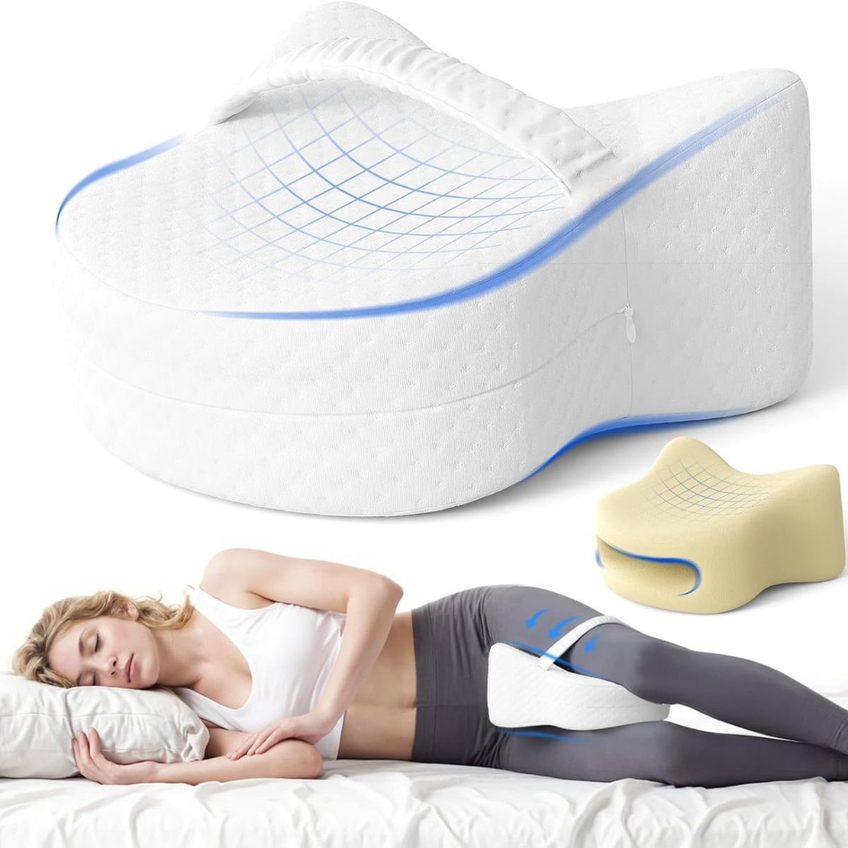 Legacy Leg & Knee Foam Support Pillow for Side Sleepers Soothing Relief for Back, Hips, Knees, Joints, Nerves & Muscles - Whi