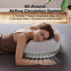 Tencel Side Sleeper Pillow for Neck and Shoulder Pain, Curved Crescent Design with Adjustable Shredded Memory Foam, Silk-Like