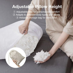 Tencel Side Sleeper Pillow for Neck and Shoulder Pain, Curved Crescent Design with Adjustable Shredded Memory Foam, Silk-Like