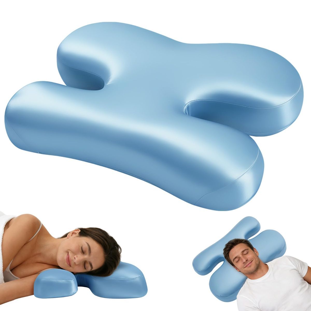 Side Sleeper Pillow for Anti-Wrinkle, Cooling Memory Foam Beauty Pillows for Neck Pain & Breathing Smoothly, Silky Satin Anti